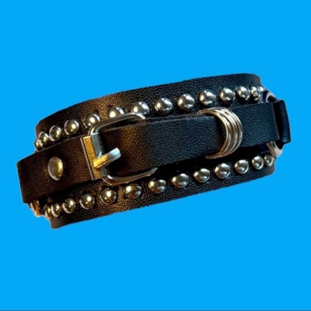 Black Studded Leather Bracelet.